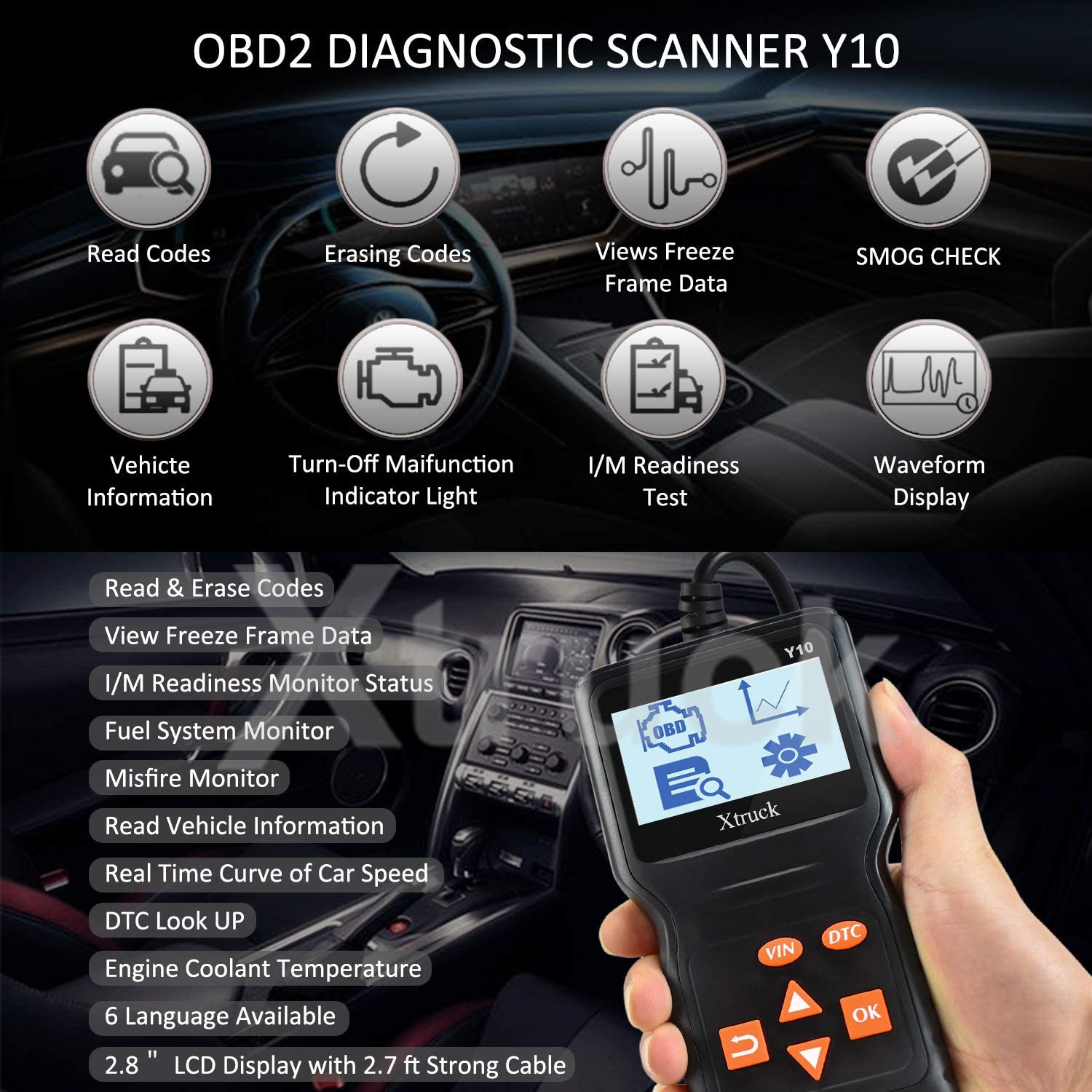 Fault Code Reader XTRUCK Y10 OBD2 Car Diagnostic Tool pk LAUNCH X431 CR3001 OBD2 Scanner Creader 3001 code read