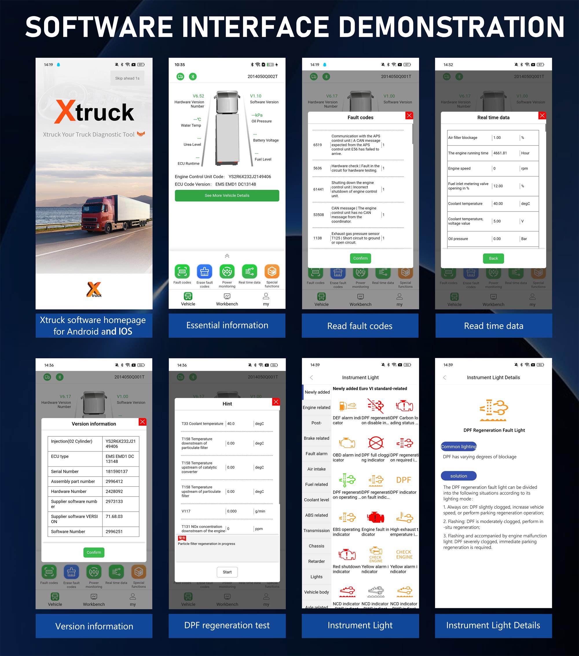 Xtruck X005 plus Intelligent Diagnosis ECU Quick Flashing post-processing diagnosis vehicle type system support Sinotruck Dongfeng SHACMAN