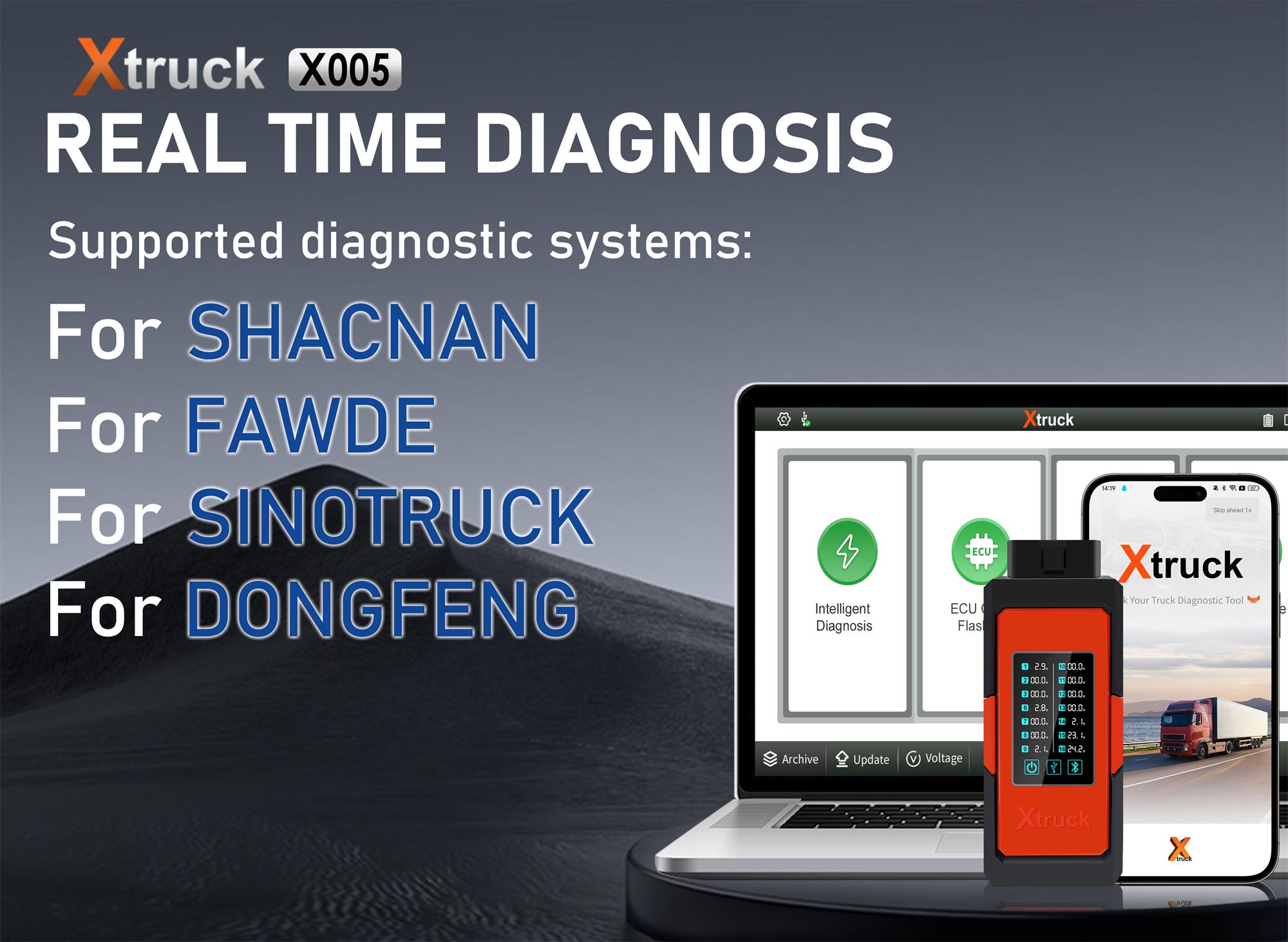 Xtruck X005 plus Intelligent Diagnosis ECU Quick Flashing post-processing diagnosis vehicle type system support Sinotruck Dongfeng SHACMAN