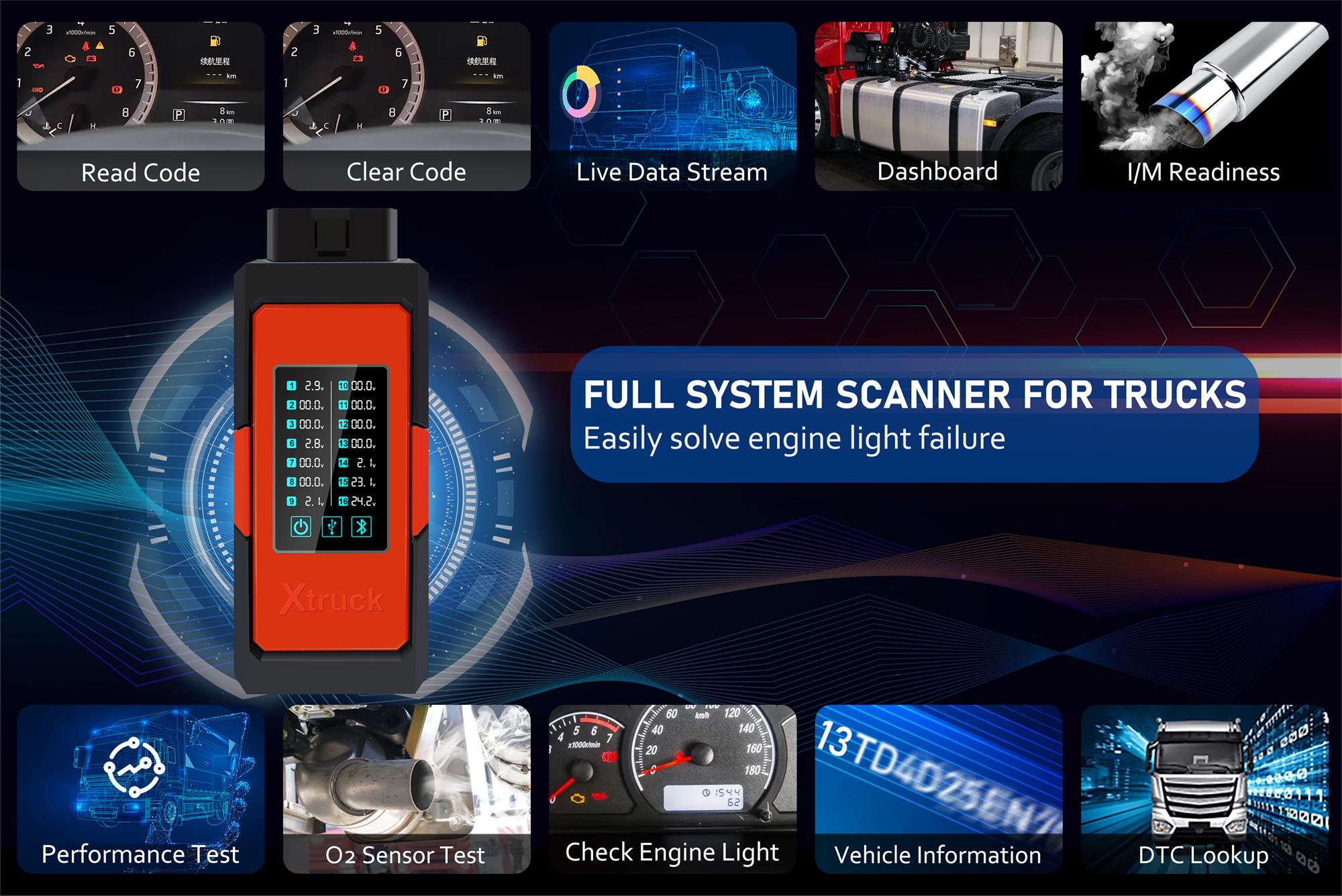 Xtruck X005 plus Intelligent Diagnosis ECU Quick Flashing post-processing diagnosis vehicle type system support Sinotruck Dongfeng SHACMAN