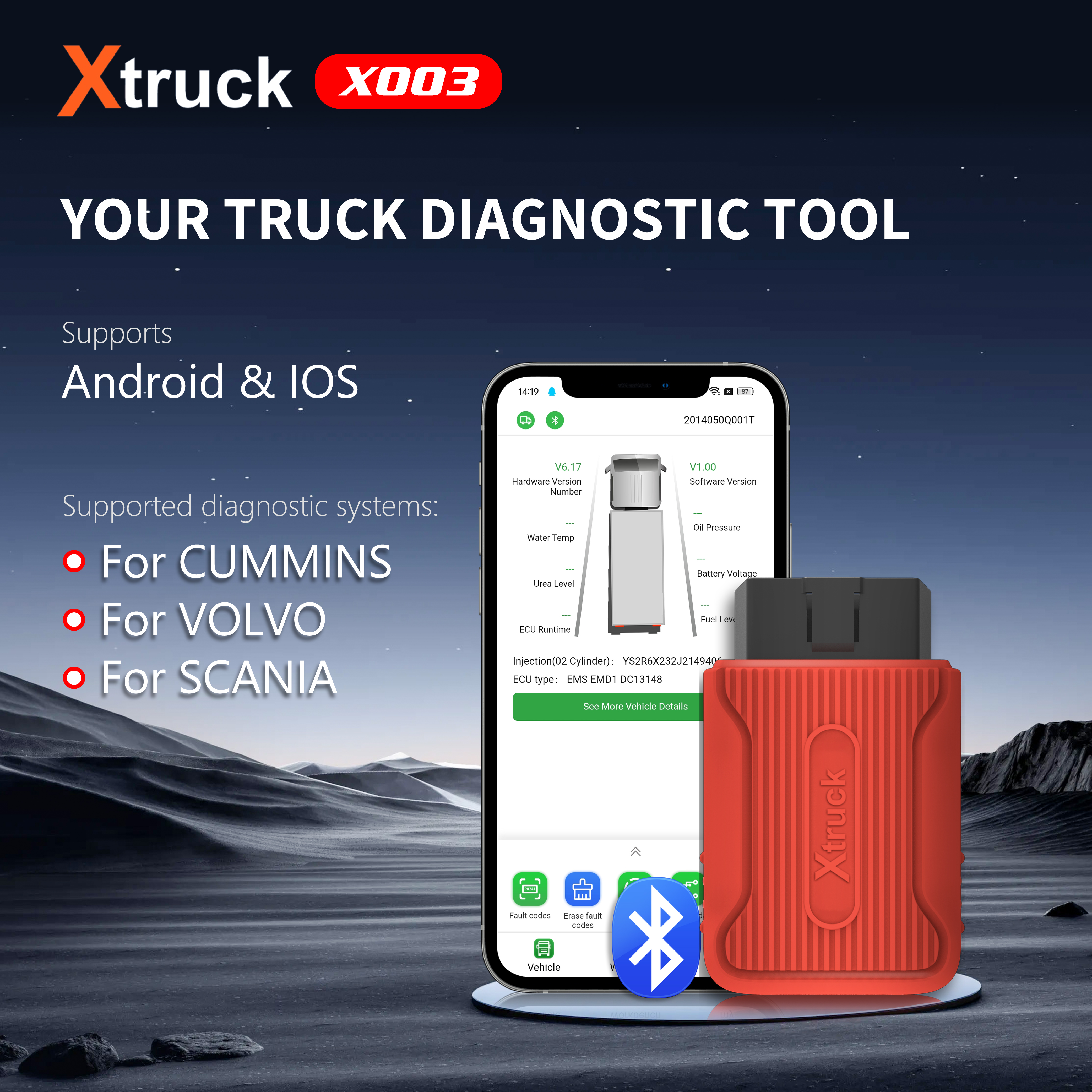 Xtruck X003  Force DPF Regeneration ecu programming tool Read fault code Heavy Duty Truck support Cummins VOLVO and SCANIA Truck Diagnostic Tool