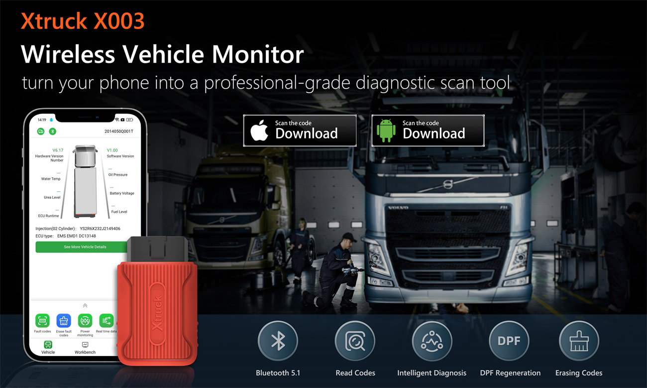 Xtruck X003  Force DPF Regeneration ecu programming tool Read fault code Heavy Duty Truck support Cummins VOLVO and SCANIA Truck Diagnostic Tool