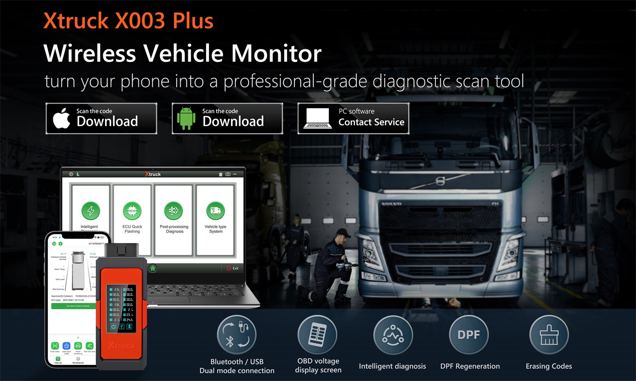 Xtruck X003 plus Read fault code DPF Regeneration support Cummins VOLVO and SCANIA Truck Diagnostic Tool